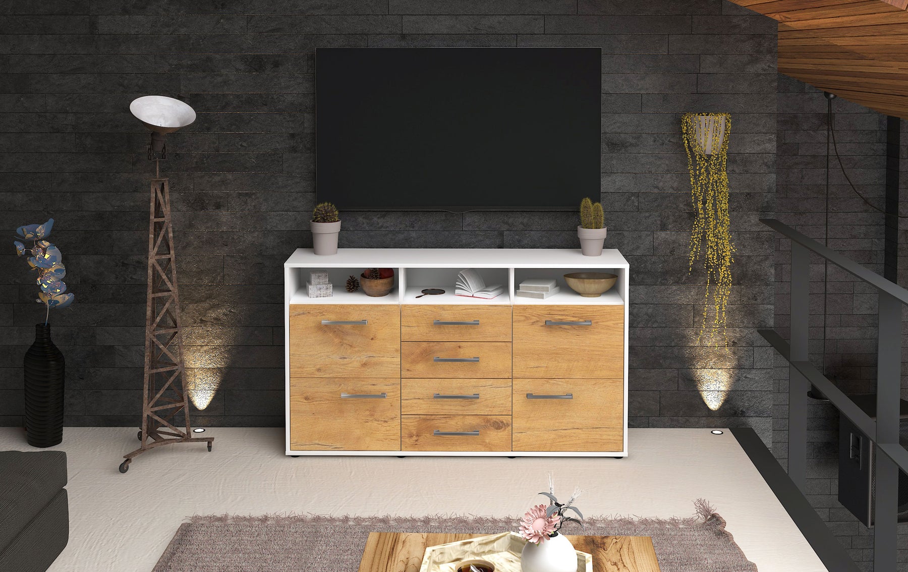 Sideboard Donabella, Eiche Studio ( 136x79x35cm) - Dekati GmbH