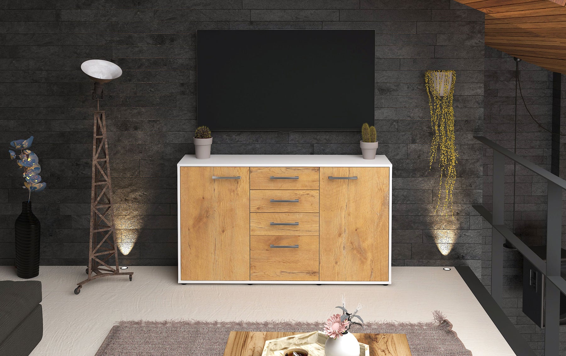 Sideboard Donatella, Eiche Studio ( 136x79x35cm) - Dekati GmbH