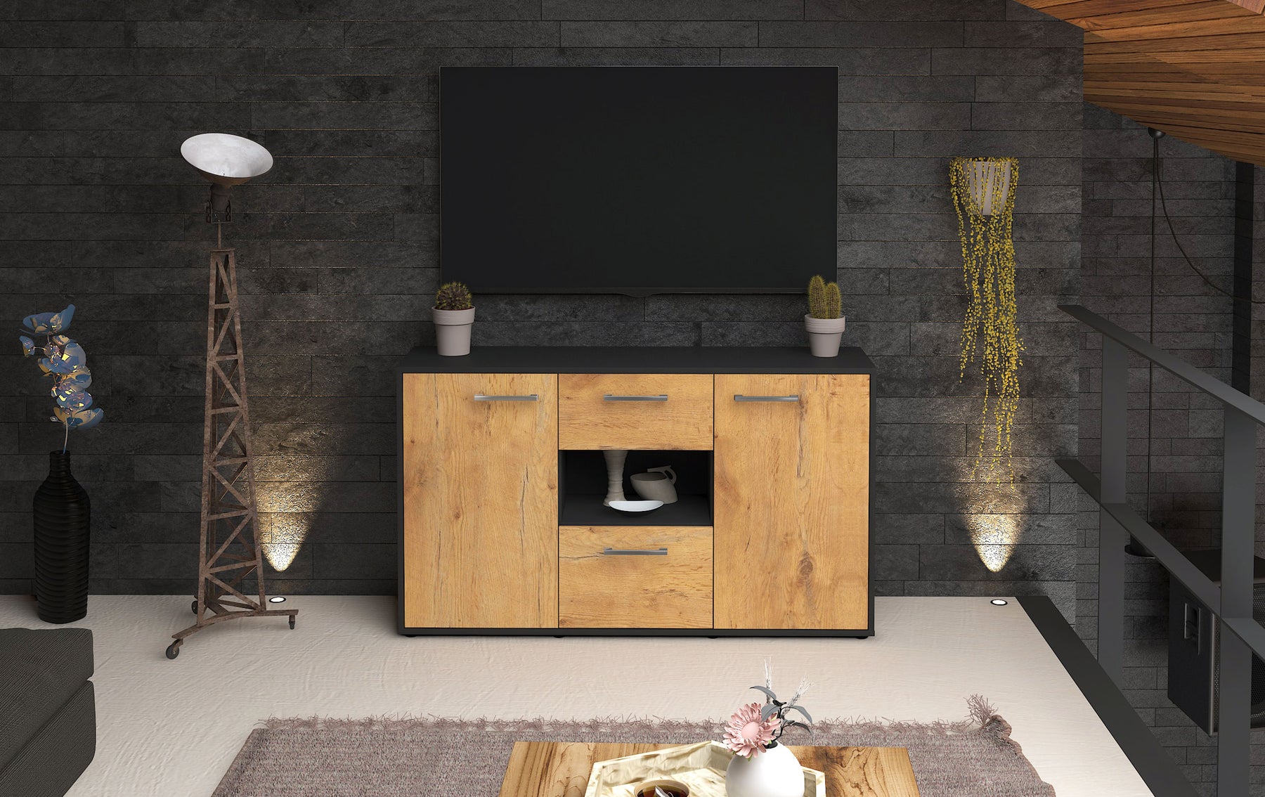 Sideboard Denise, Eiche Studio (136x79x35cm) - Dekati GmbH