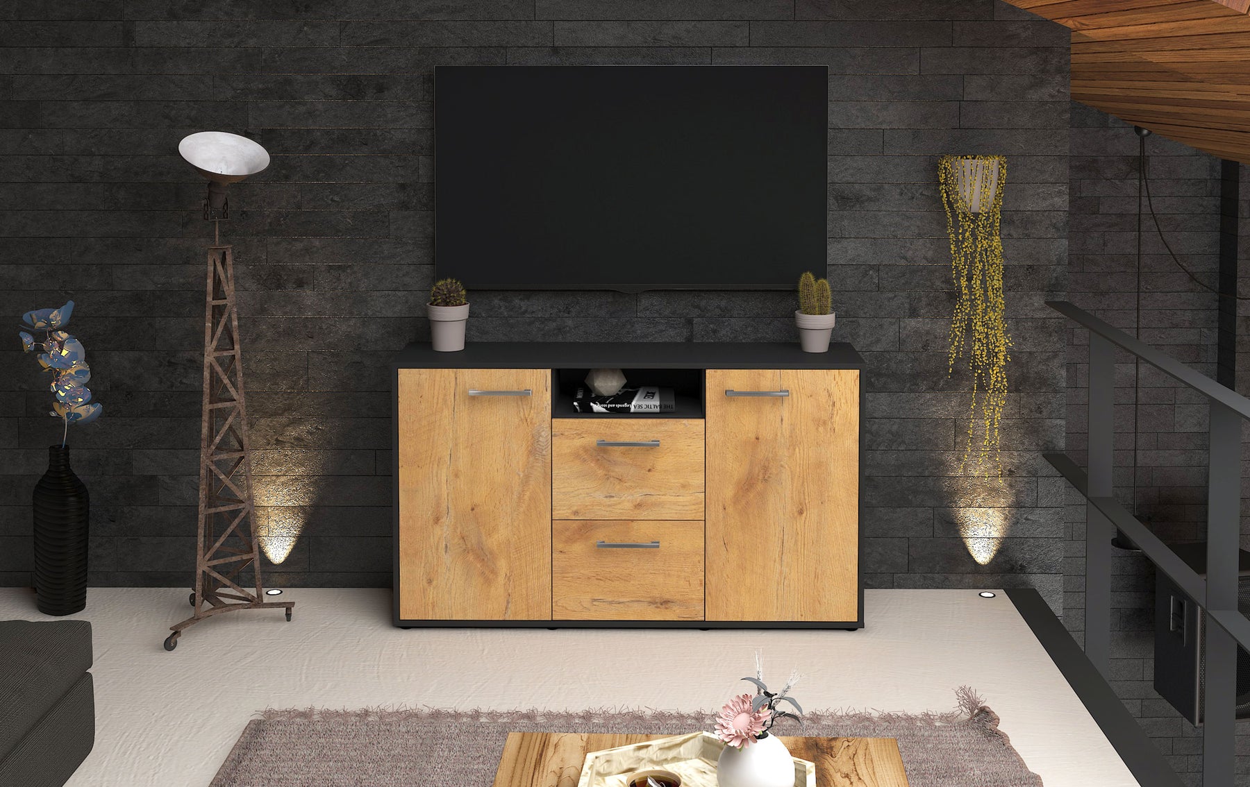 Sideboard Dimphi, Eiche Studio (136x79x35cm) - Dekati GmbH