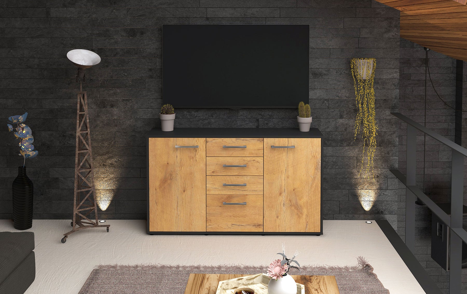 Sideboard Donatella, Eiche Studio (136x79x35cm) - Dekati GmbH