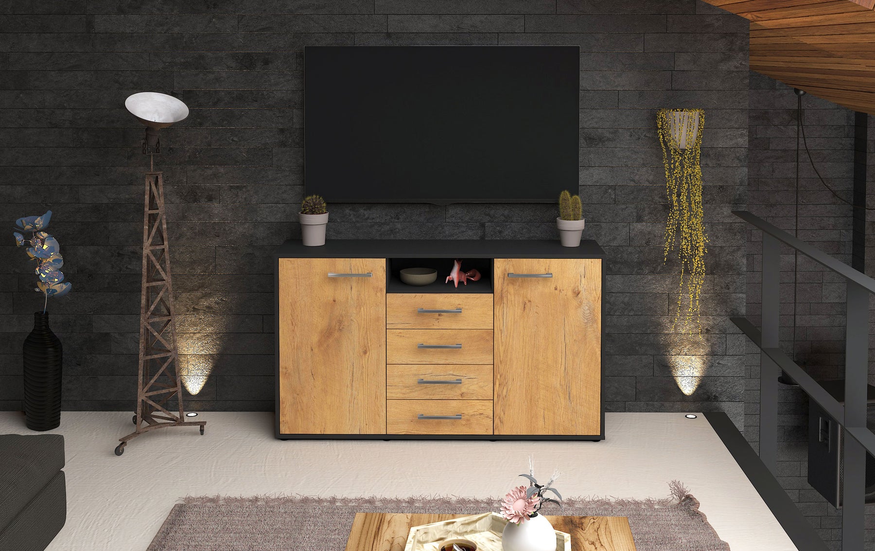 Sideboard Donnice, Eiche Studio (136x79x35cm) - Dekati GmbH