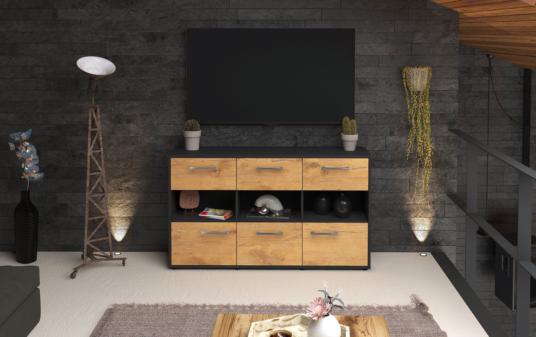 Sideboard Dorett, Eiche Studio (136x79x35cm) - Dekati GmbH