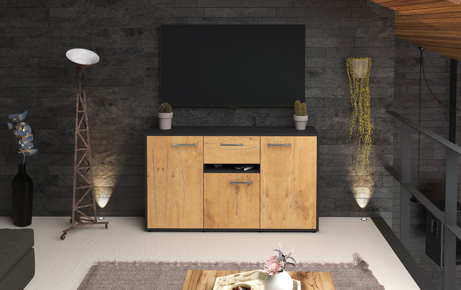 Sideboard Dorina, Eiche Studio (136x79x35cm) - Dekati GmbH