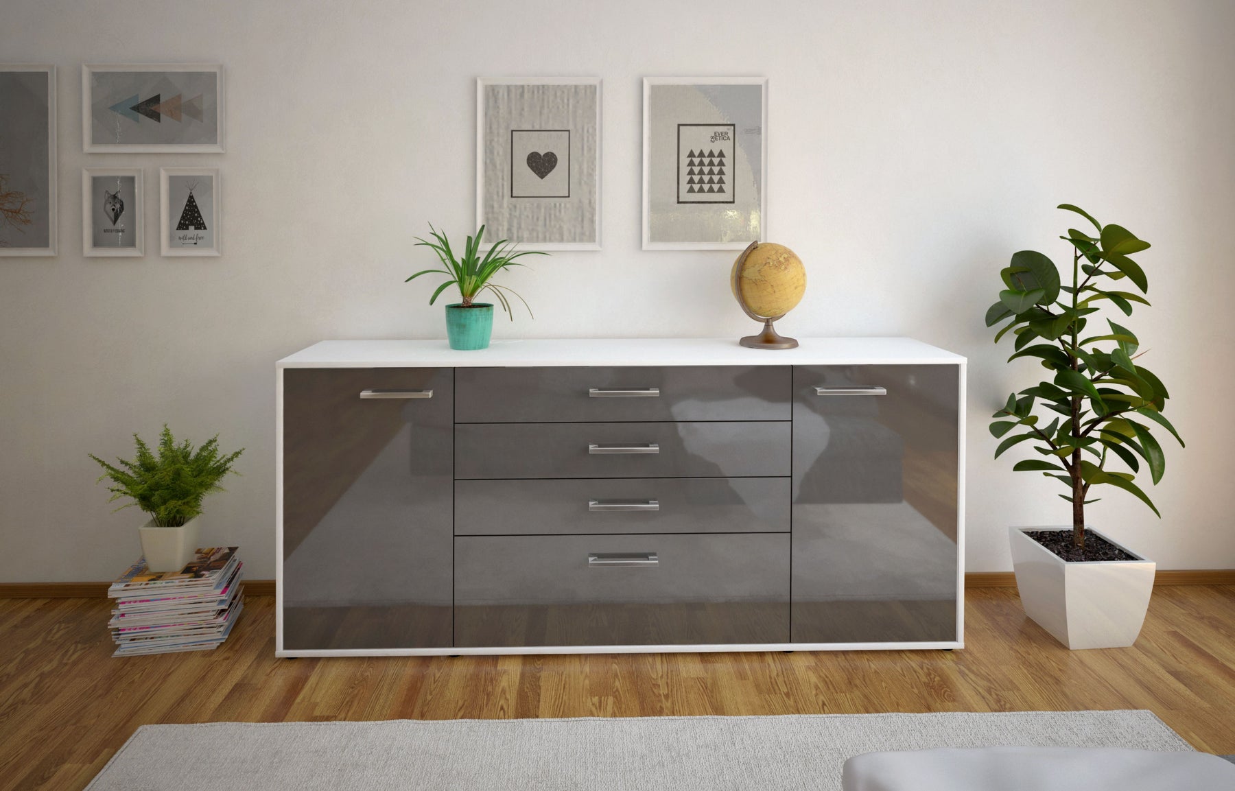 Sideboard Eleni, Grau Studio (180x79x35cm) - Dekati GmbH