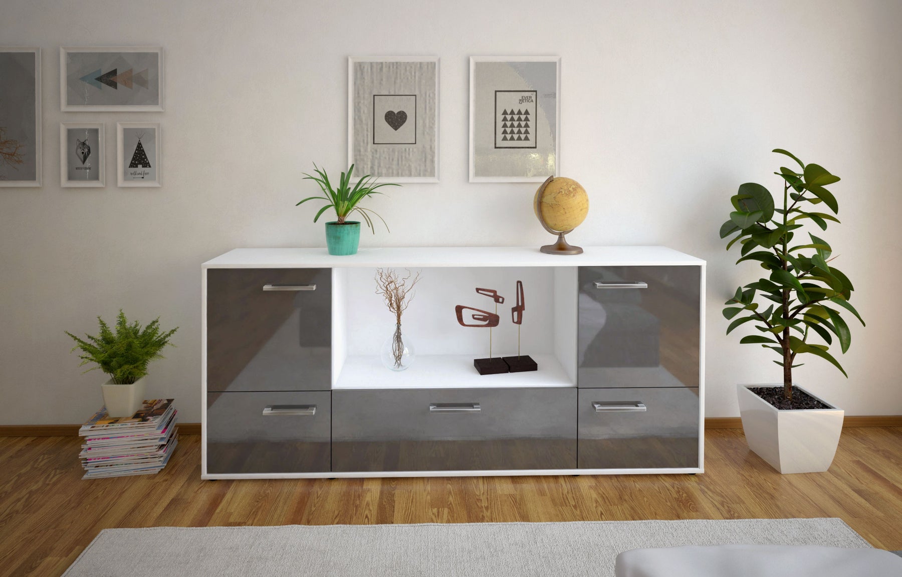 Sideboard Elvezia, Grau Studio (180x79x35cm) - Dekati GmbH