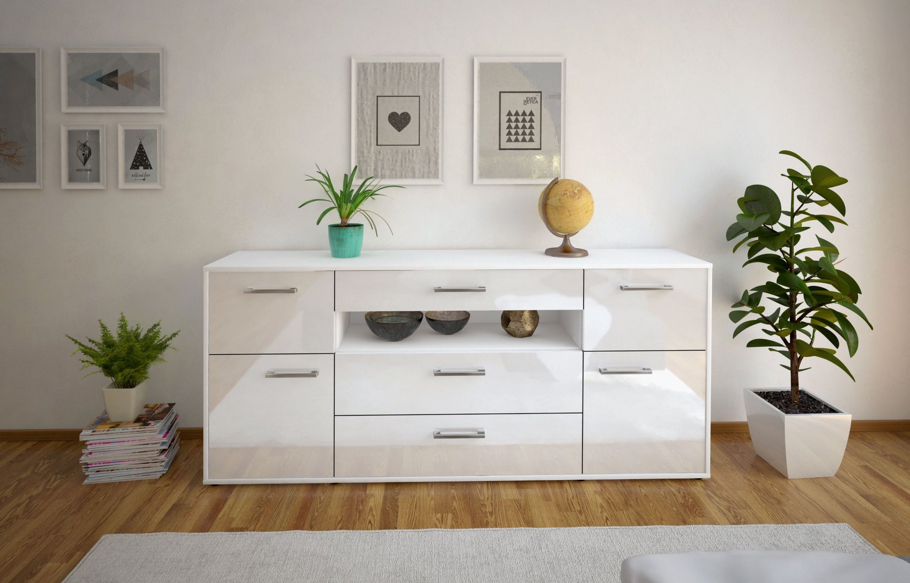 Sideboard Emma, Weiß Studio (180x79x35cm) - Dekati GmbH