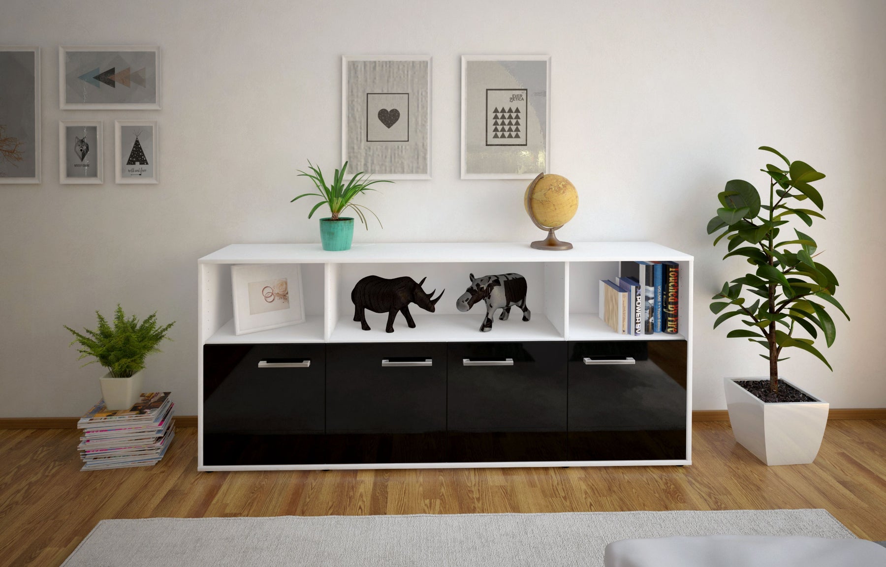 Sideboard Enrica, Schwarz Studio (180x79x35cm) - Dekati GmbH