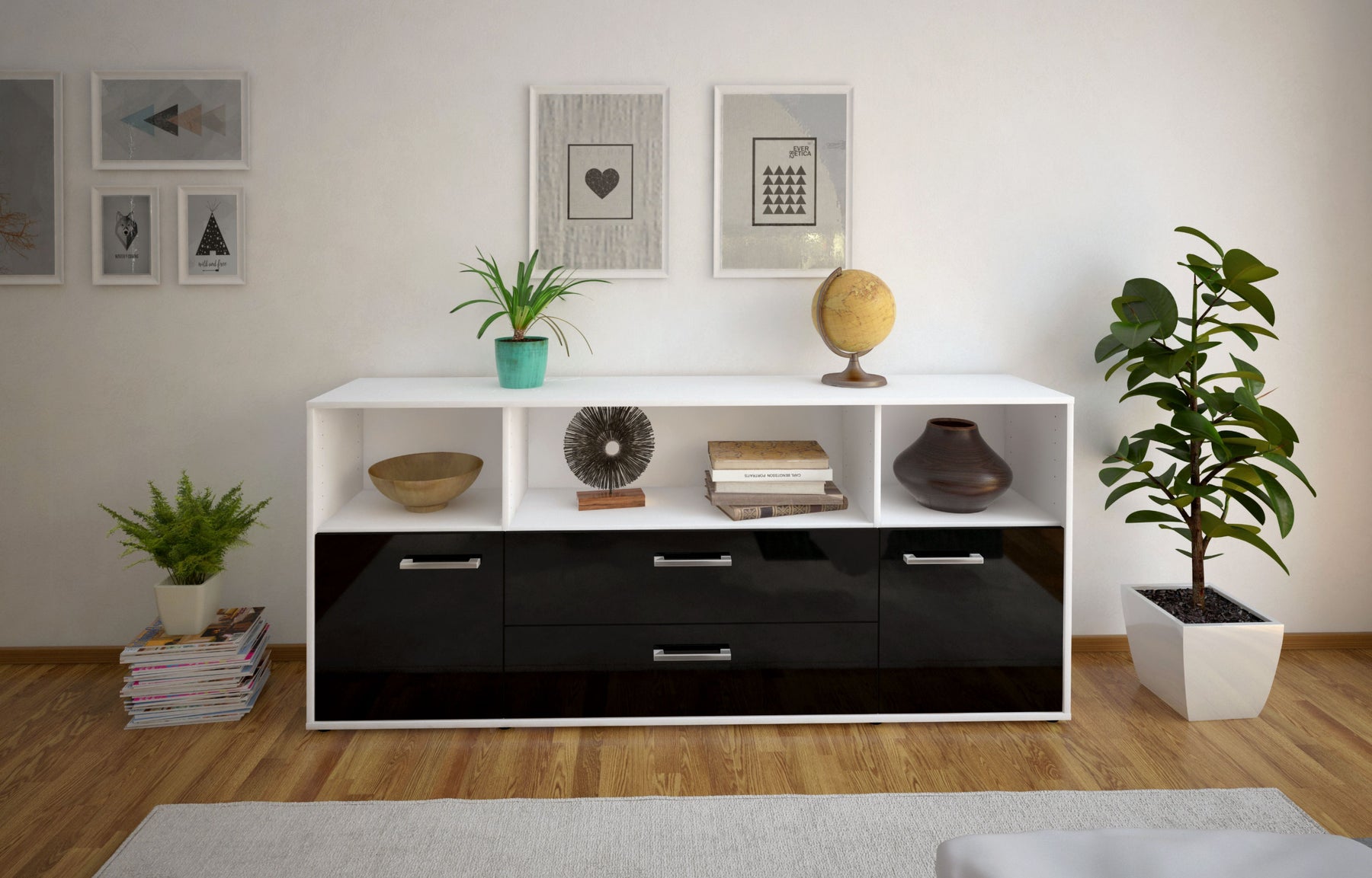 Sideboard Enza, Schwarz Studio (180x79x35cm) - Dekati GmbH