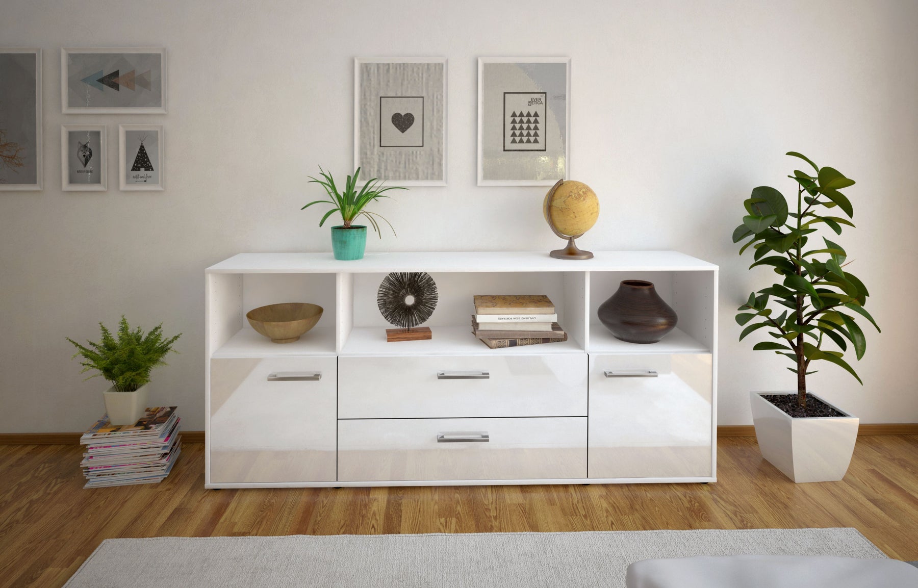 Sideboard Enza, Weiß Studio (180x79x35cm) - Dekati GmbH