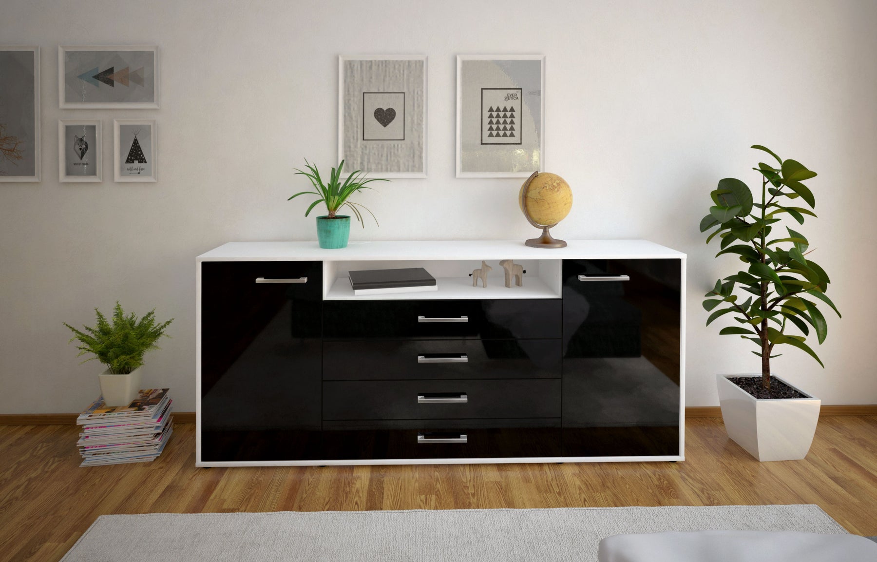 Sideboard Enzo, Schwarz Studio (180x79x35cm) - Dekati GmbH