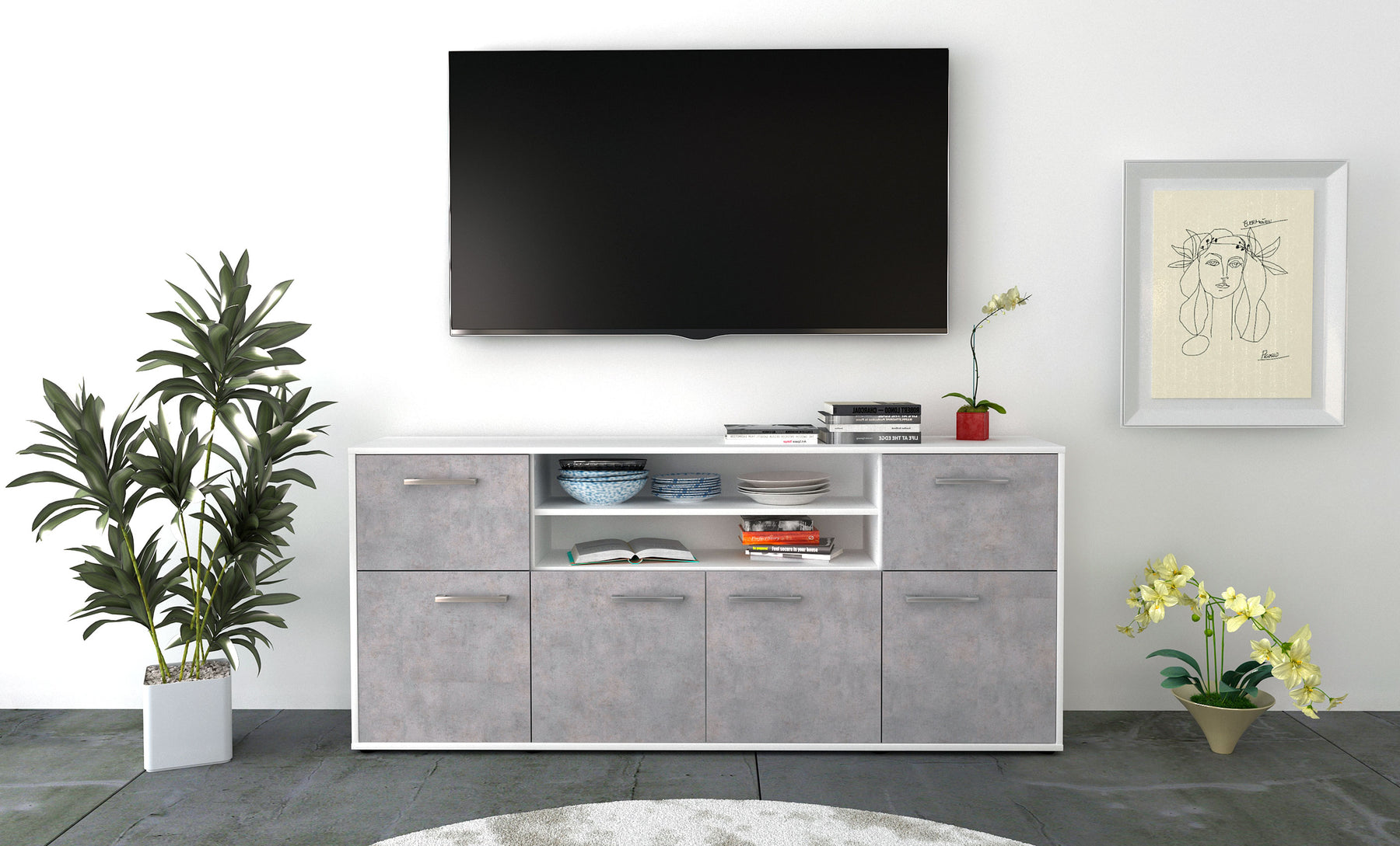 Sideboard Ermelina, Beton Studio (180x79x35cm) - Dekati GmbH