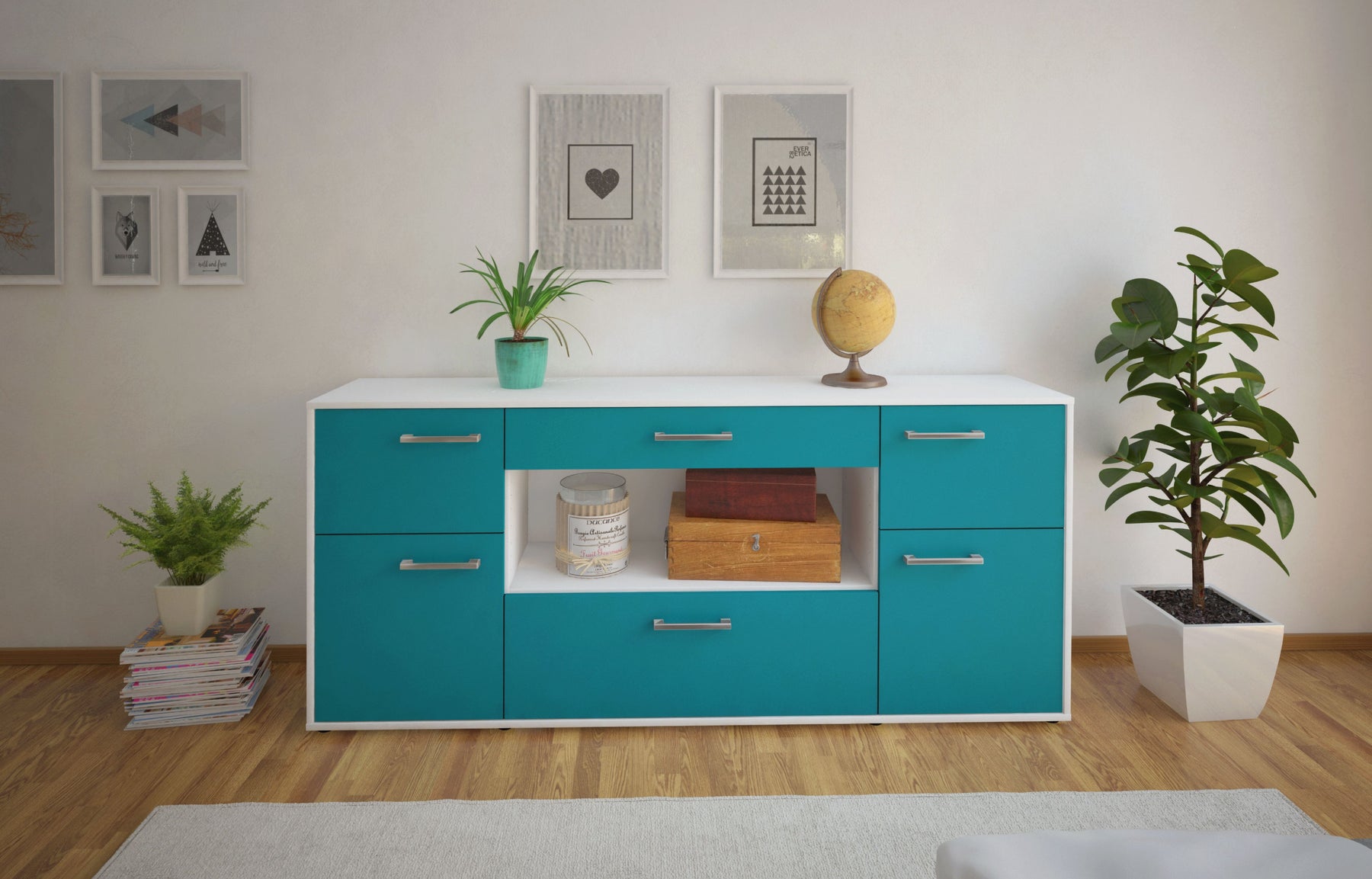 Sideboard Fabiola, Tuerkis Studio (180x79x35cm) - Dekati GmbH