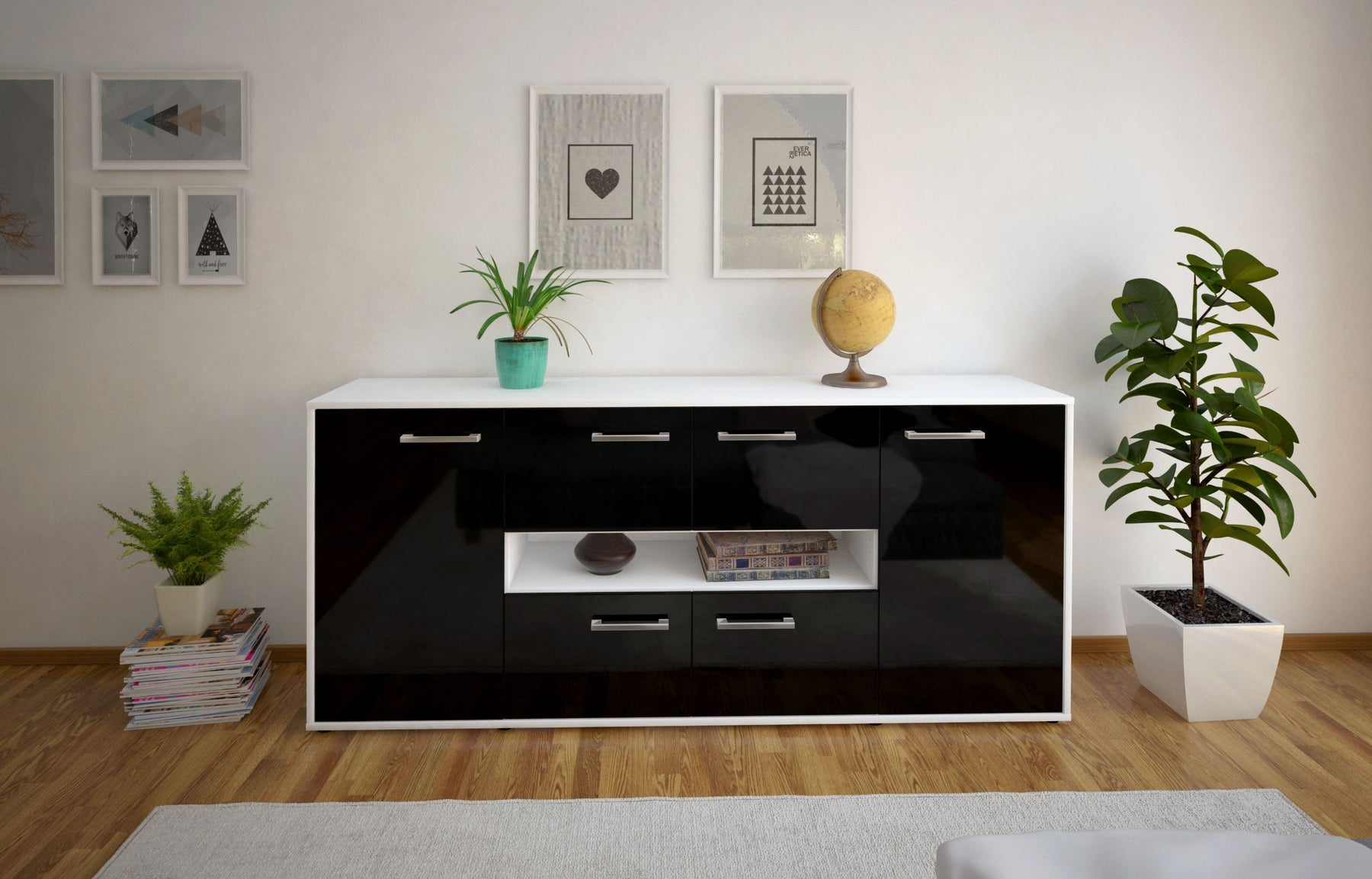 Sideboard Farina, Schwarz Studio (180x79x35cm) - Dekati GmbH