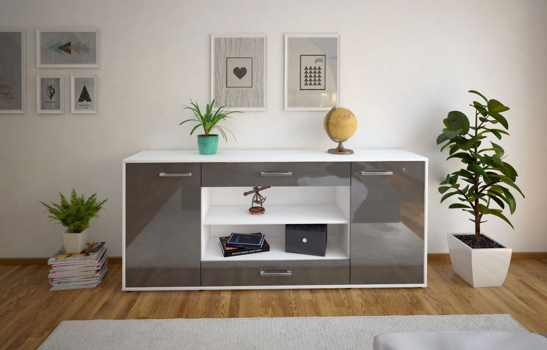 Sideboard Feli, Grau Studio (180x79x35cm) - Dekati GmbH