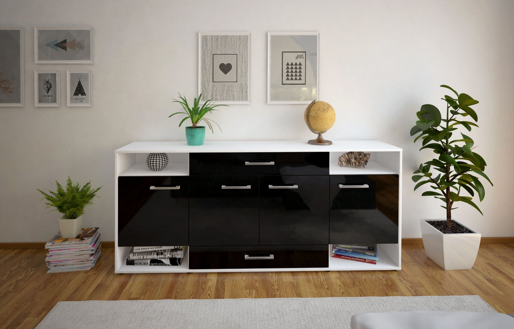 Sideboard Felicia, Schwarz Studio (180x79x35cm) - Dekati GmbH