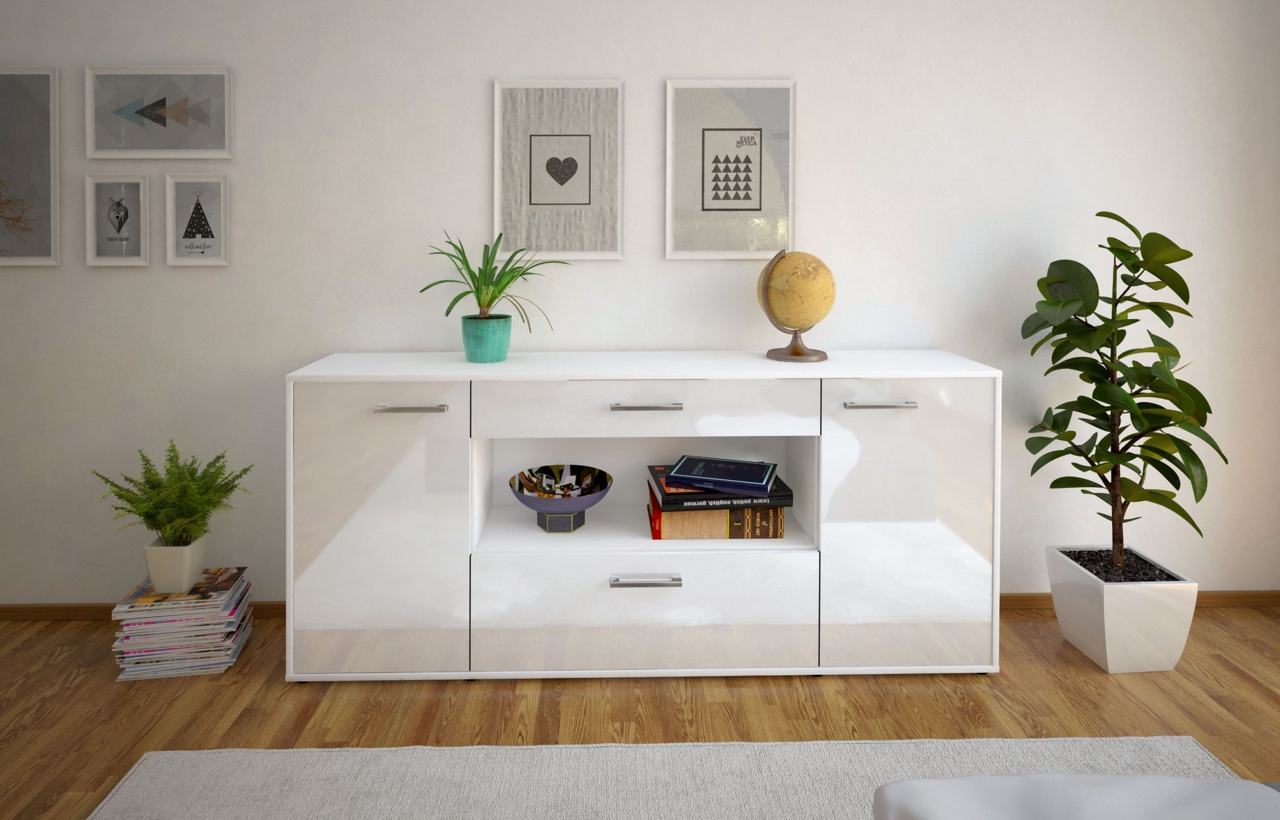 Sideboard Fiora, Weiß Studio (180x79x35cm) - Dekati GmbH