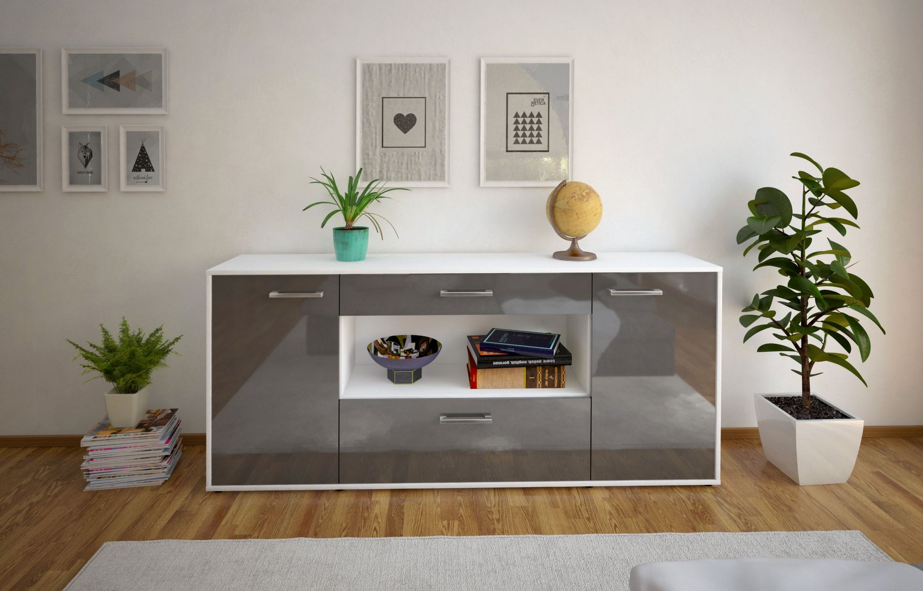 Sideboard Fiora, Grau Studio (180x79x35cm) - Dekati GmbH