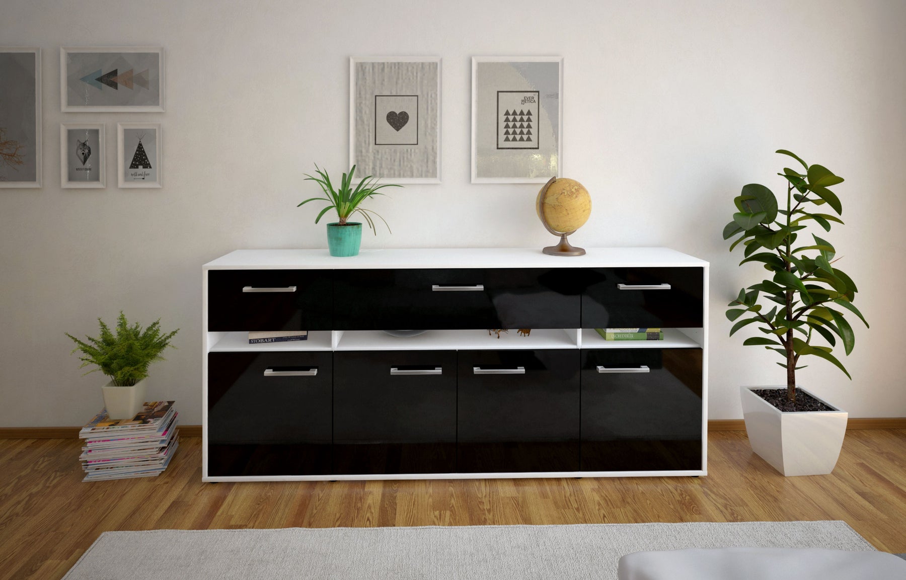 Sideboard Flora, Schwarz Studio (180x79x35cm) - Dekati GmbH