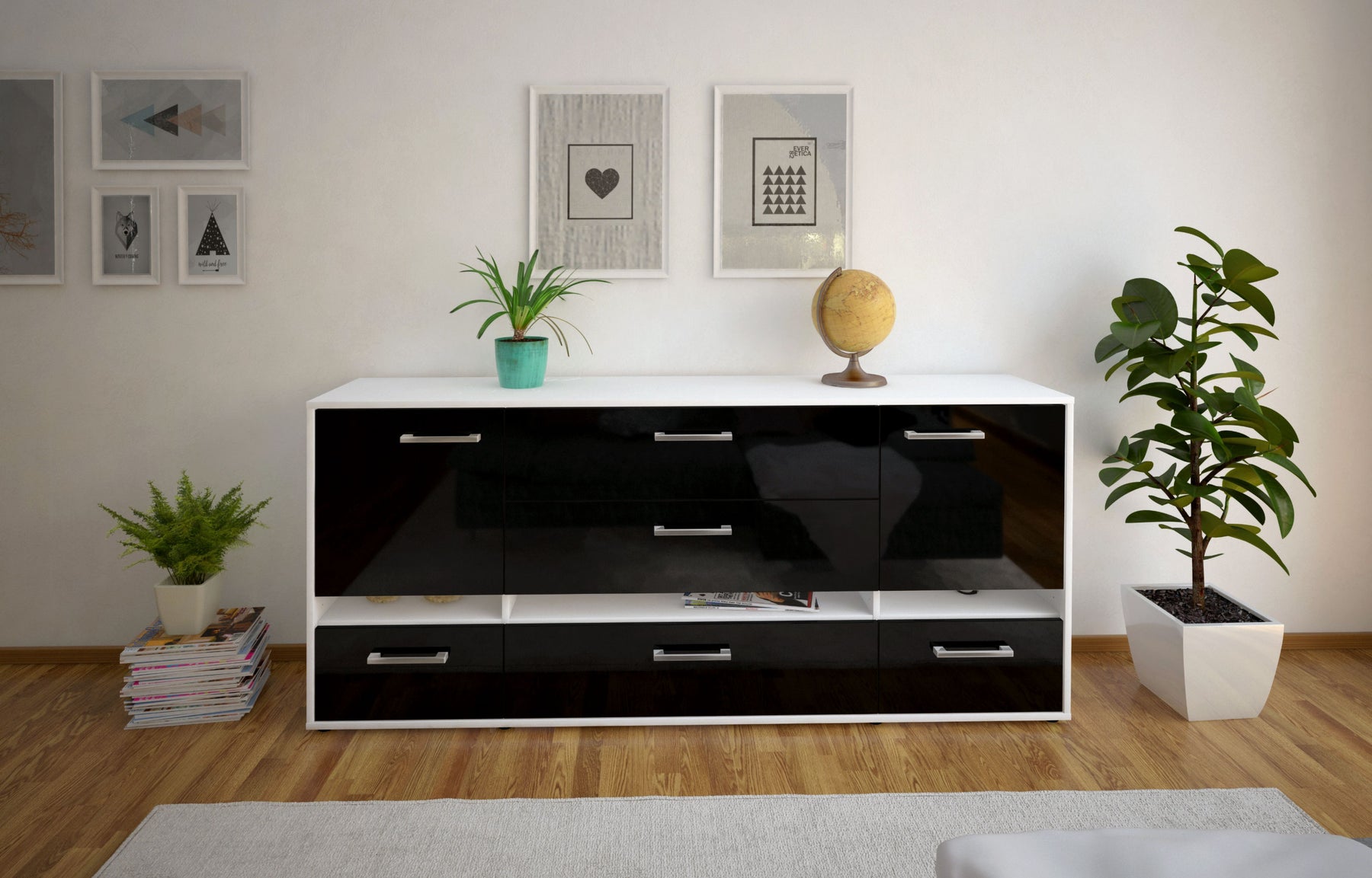 Sideboard Floriana, Schwarz Studio (180x79x35cm) - Dekati GmbH