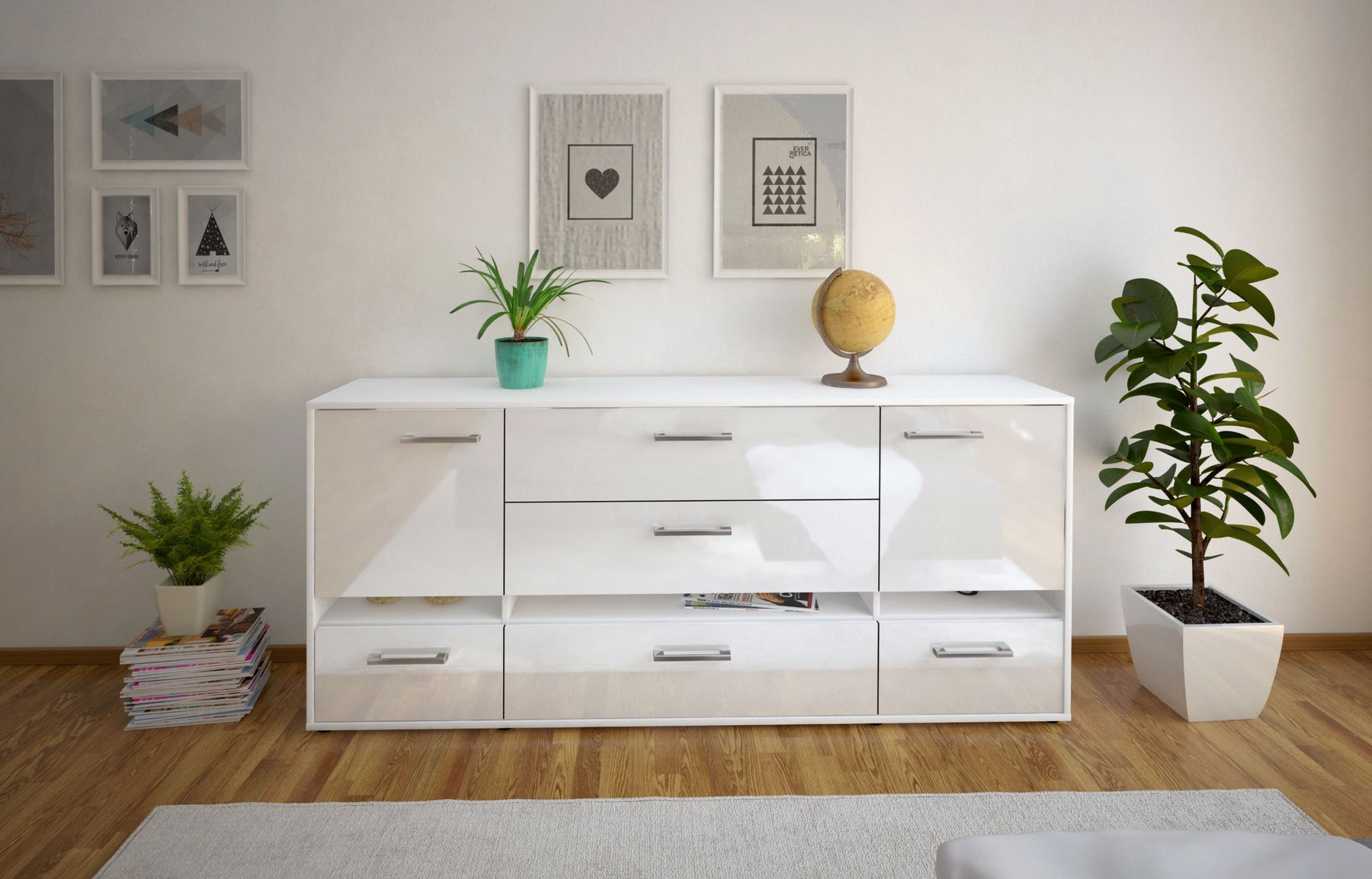 Sideboard Floriana, Weiß Studio (180x79x35cm) - Dekati GmbH