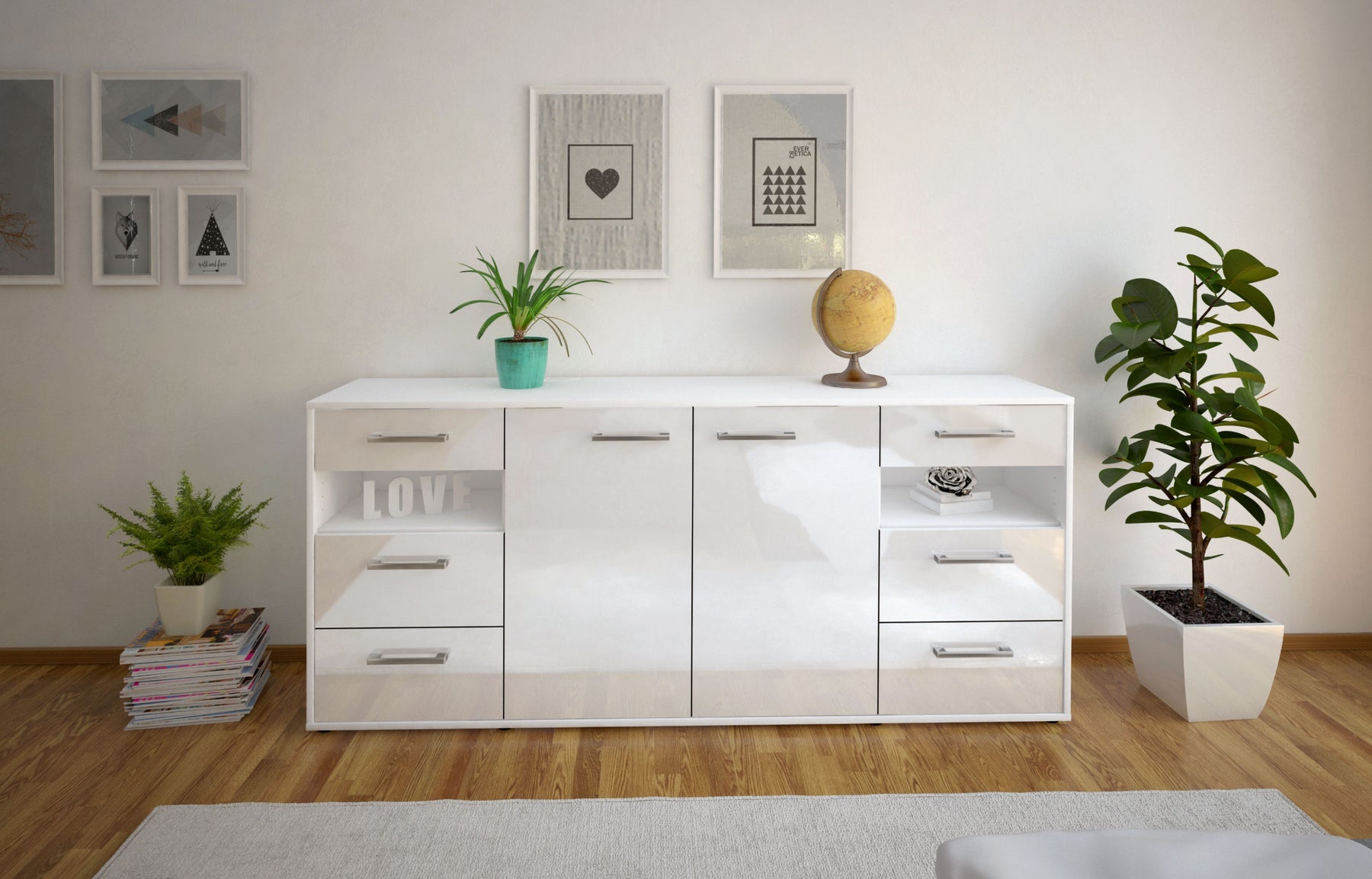 Sideboard Francesca, Weiß Studio (180x79x35cm) - Dekati GmbH