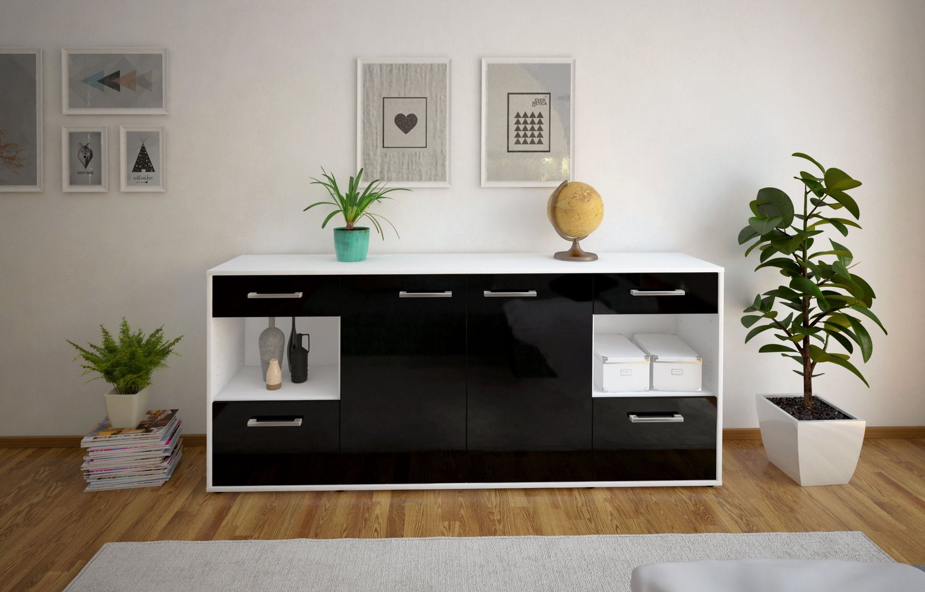 Sideboard Gabriella, Schwarz Studio (180x79x35cm) - Dekati GmbH