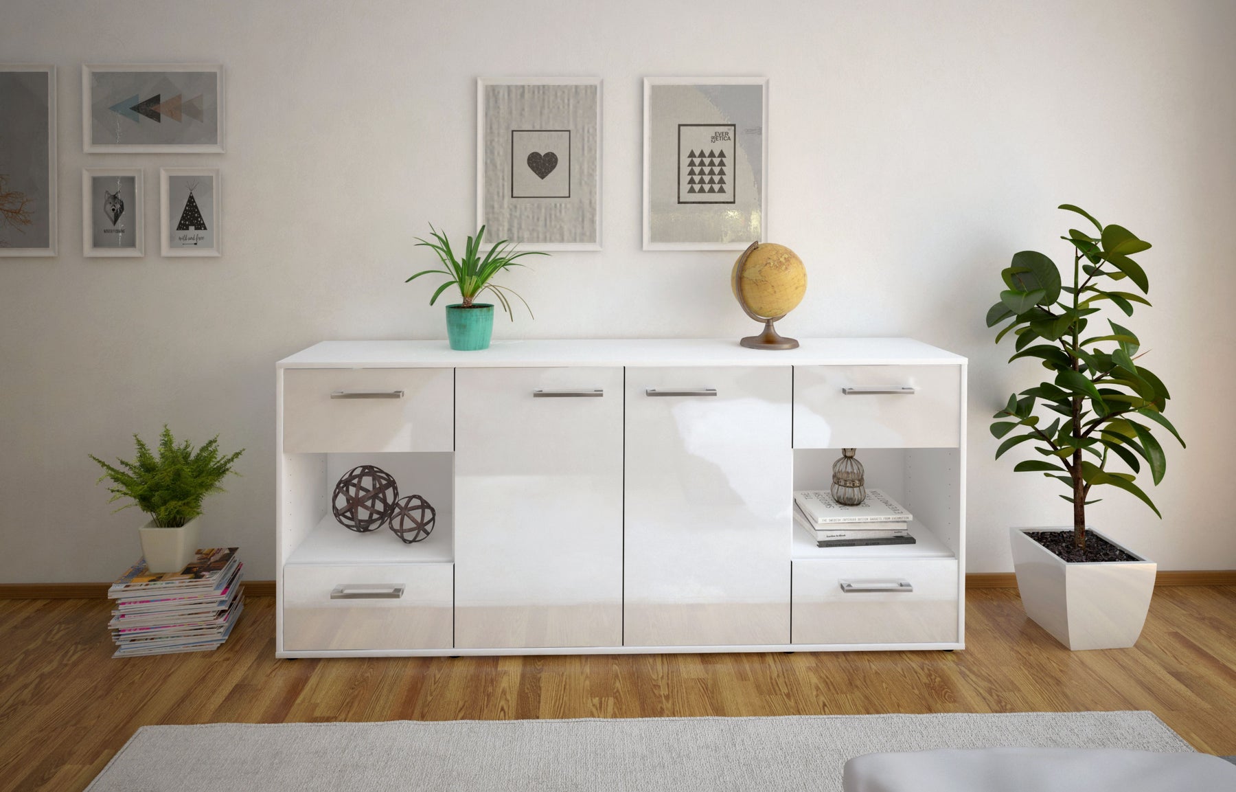 Sideboard Gaia, Weiß Studio (180x79x35cm) - Dekati GmbH