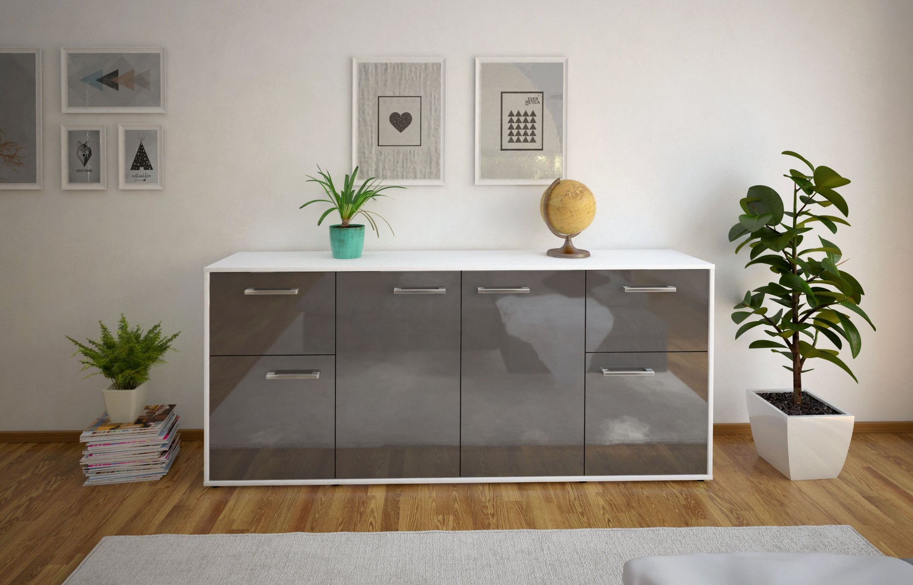 Sideboard Georgina, Grau Studio (180x79x35cm) - Dekati GmbH