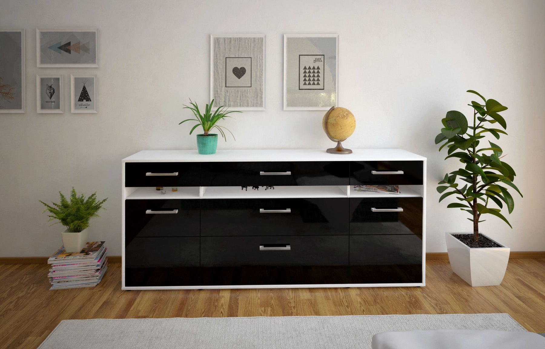 Sideboard Giada, Schwarz Studio (180x79x35cm) - Dekati GmbH