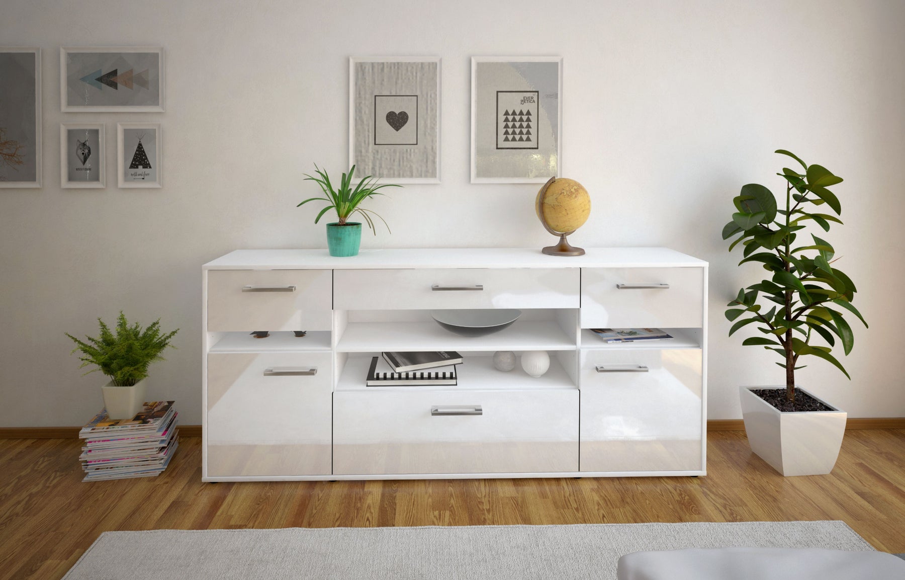 Sideboard Gina, Weiß Studio (180x79x35cm) - Dekati GmbH