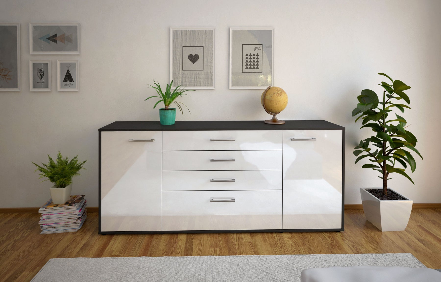 Sideboard Eleni, Weiß Studio (180x79x35cm) - Dekati GmbH