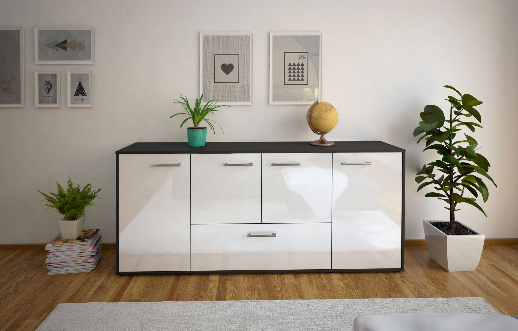 Sideboard Eli, Weiß Studio (180x79x35cm) - Dekati GmbH