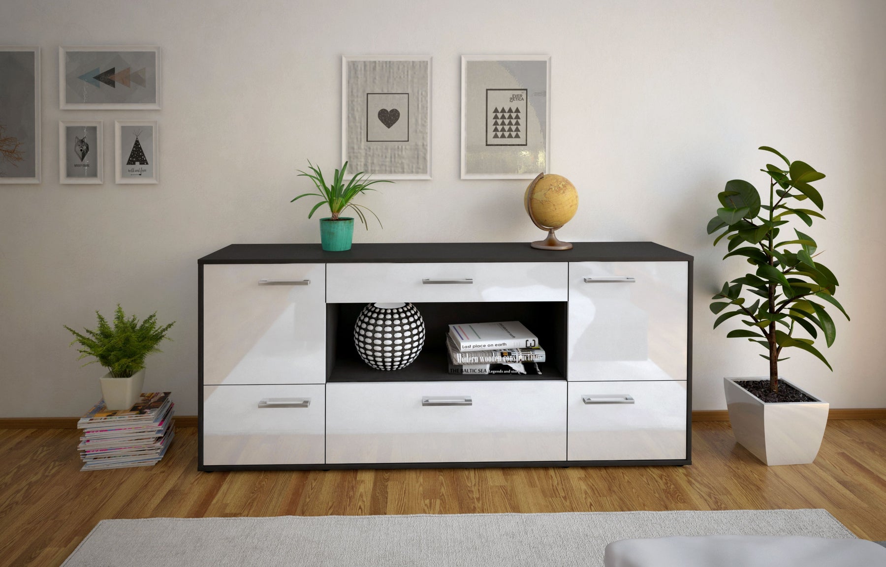 Sideboard Elodie, Weiß Studio (180x79x35cm) - Dekati GmbH