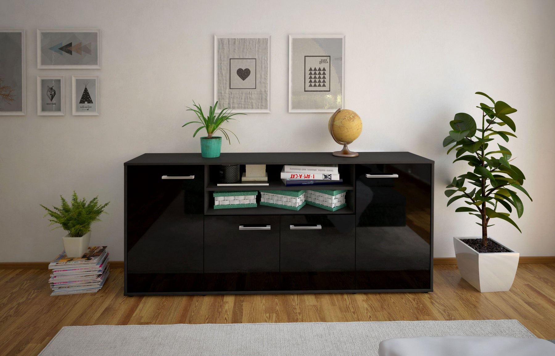 Sideboard Elsita, Schwarz Studio (180x79x35cm) - Dekati GmbH