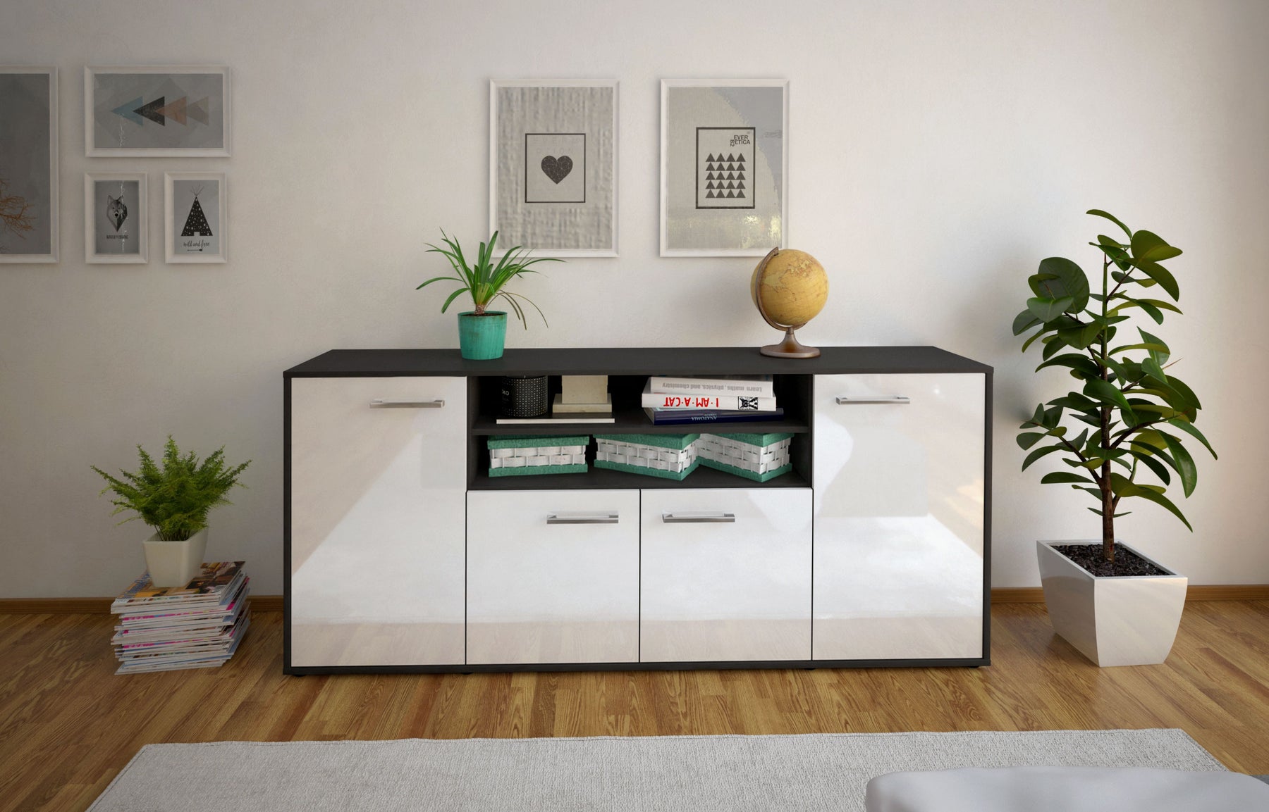 Sideboard Elsita, Weiß Studio (180x79x35cm) - Dekati GmbH