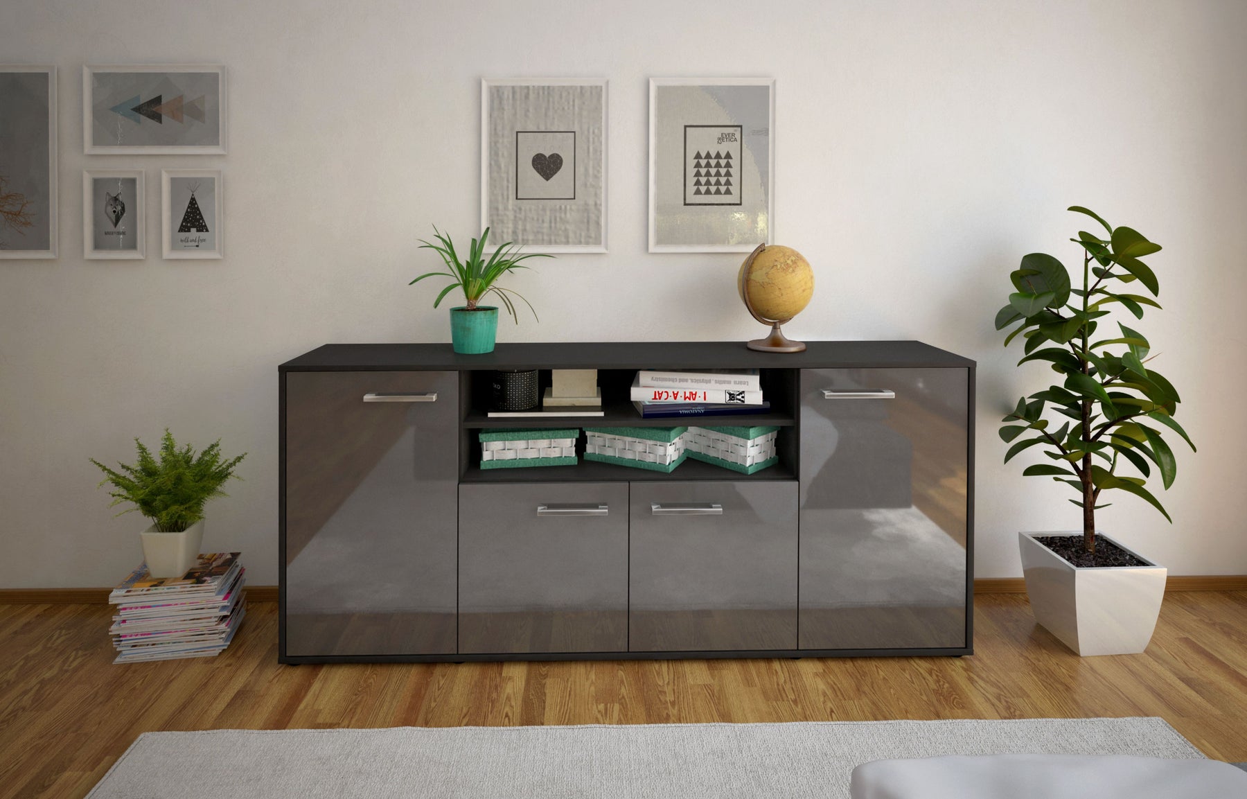 Sideboard Elsita, Grau Studio (180x79x35cm) - Dekati GmbH