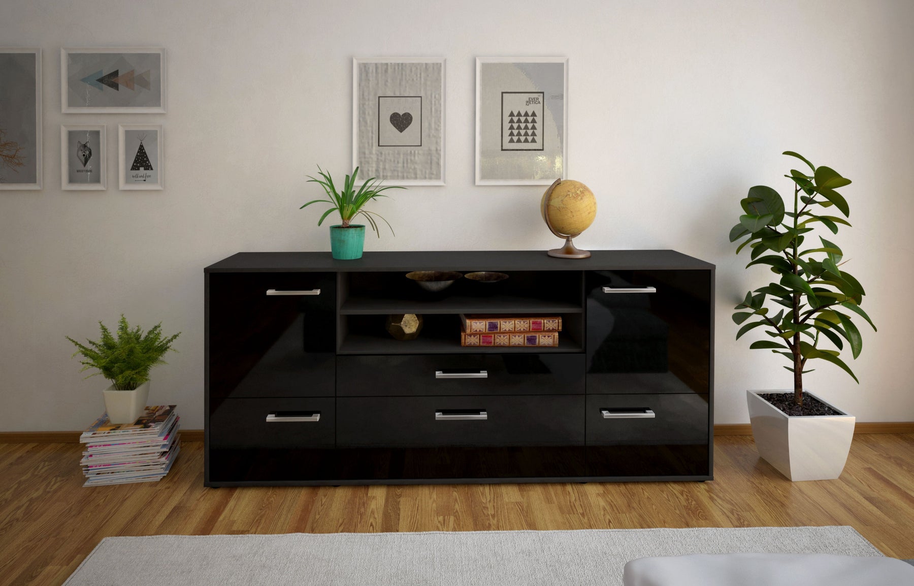 Sideboard Eluana, Schwarz Studio (180x79x35cm) - Dekati GmbH