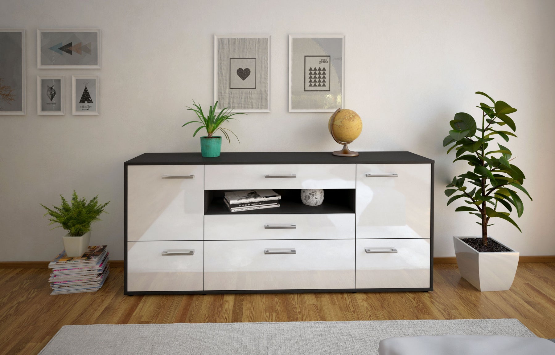 Sideboard Elvira, Weiß Studio (180x79x35cm) - Dekati GmbH