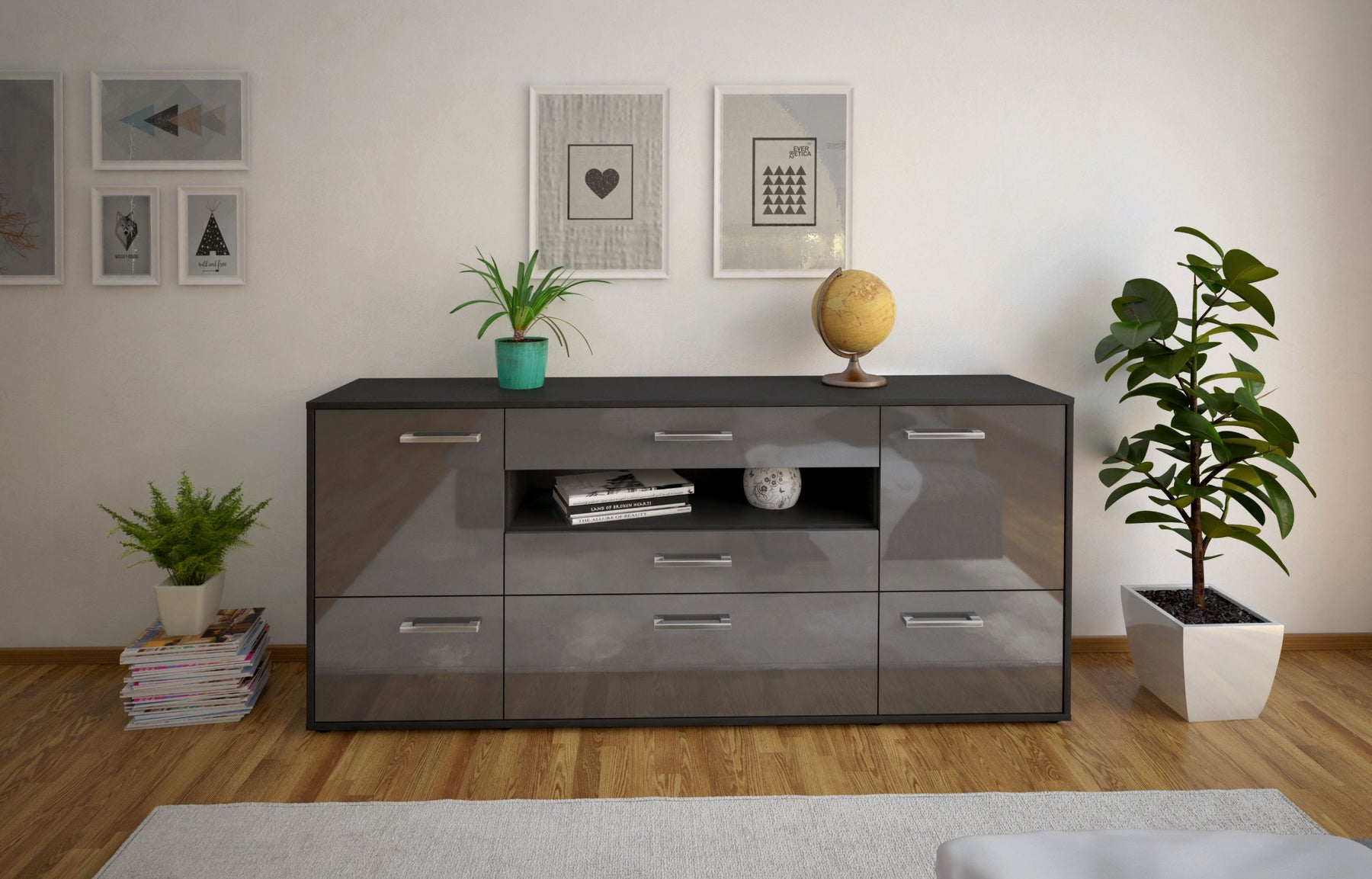 Sideboard Elvira, Grau Studio (180x79x35cm) - Dekati GmbH