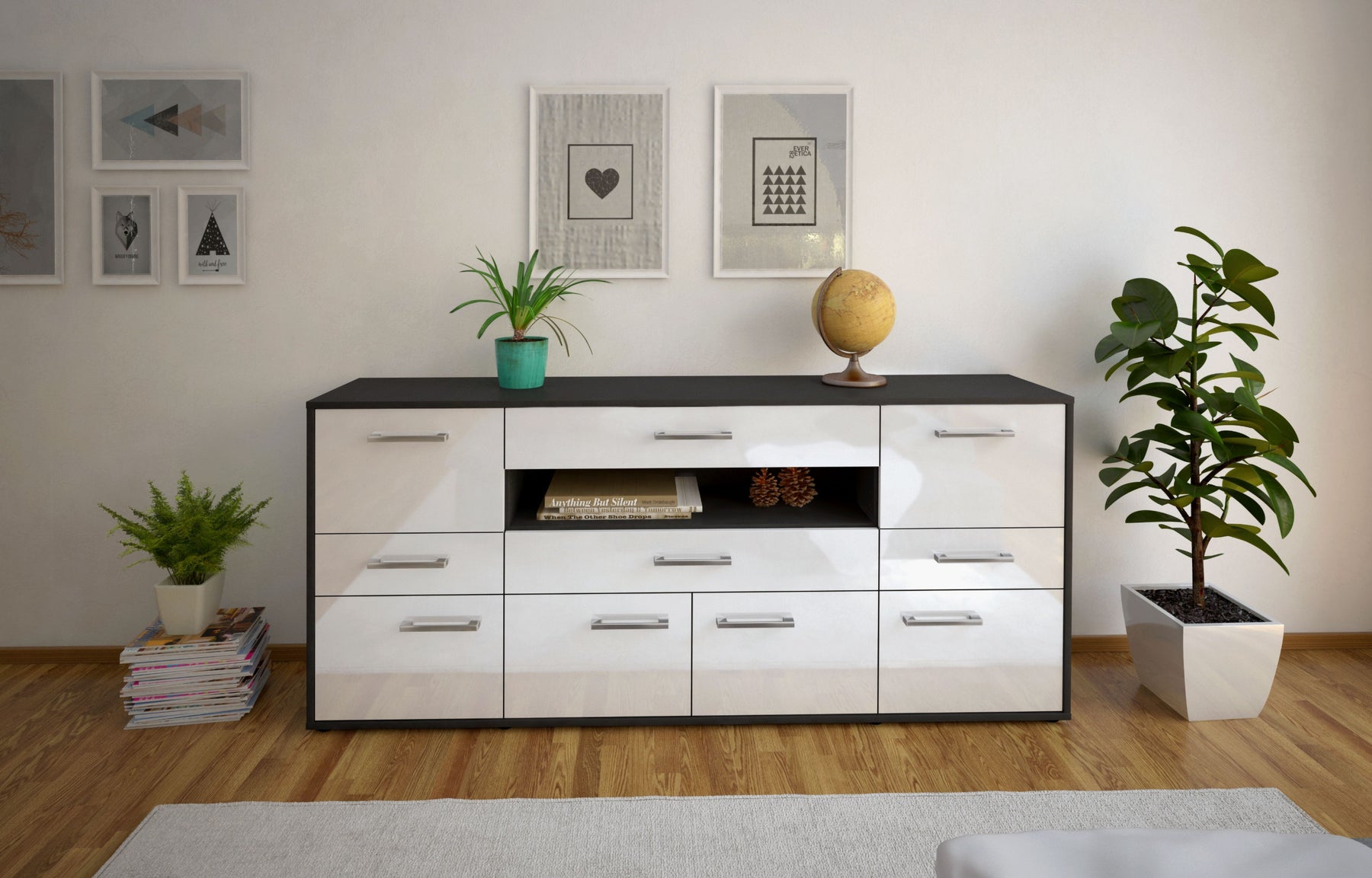 Sideboard Emerelda, Weiß Studio (180x79x35cm) - Dekati GmbH