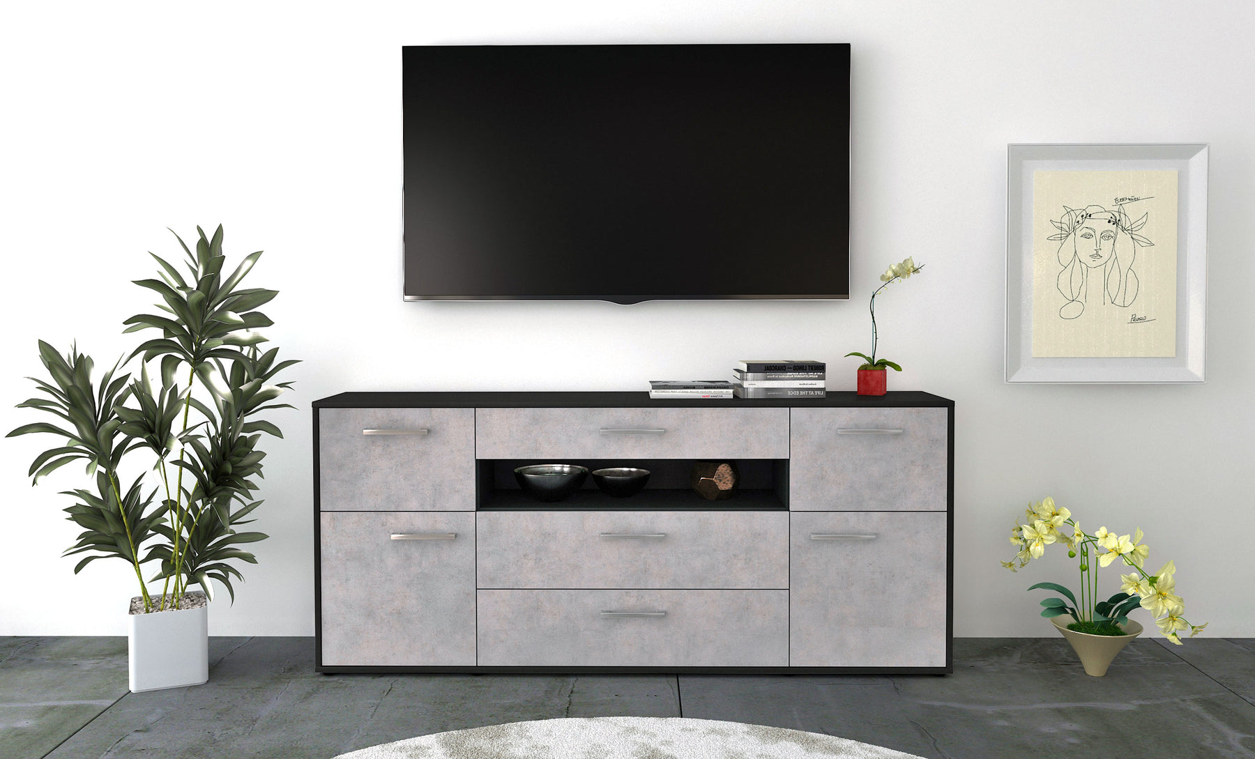 Sideboard Emma, Beton Studio (180x79x35cm) - Dekati GmbH