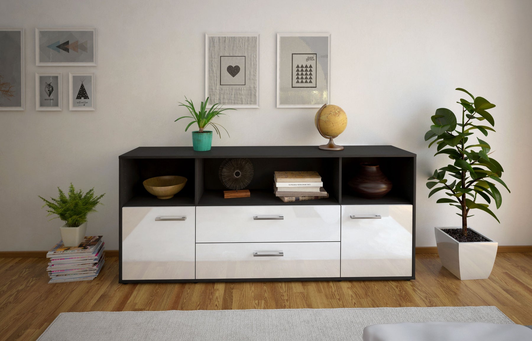 Sideboard Enza, Weiß Studio (180x79x35cm) - Dekati GmbH