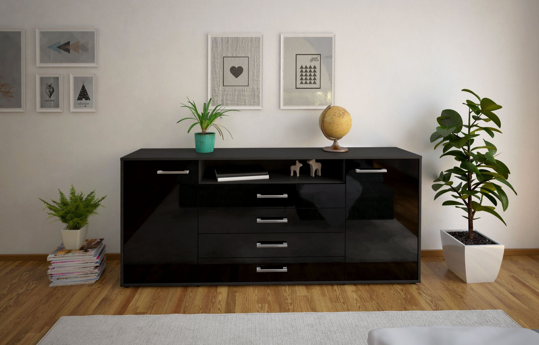 Sideboard Enzo, Schwarz Studio (180x79x35cm) - Dekati GmbH