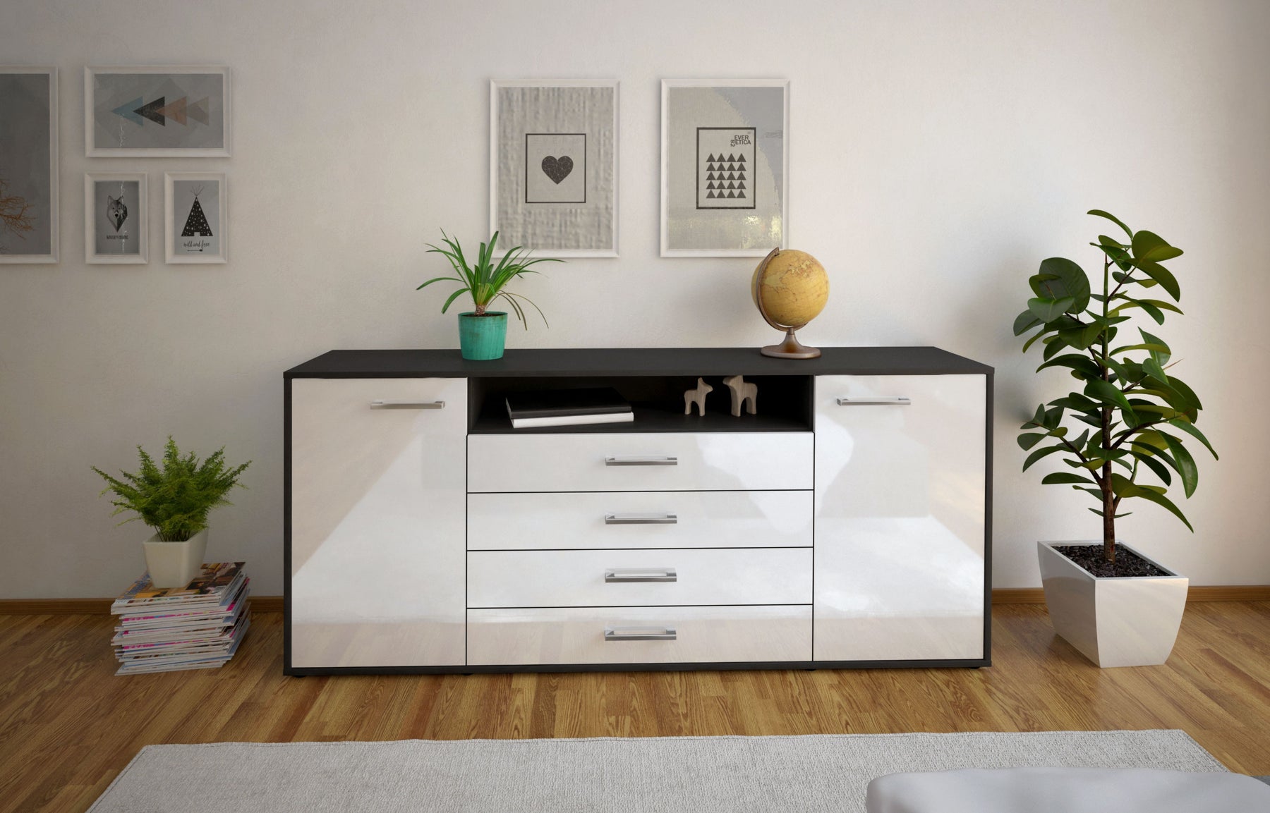 Sideboard Enzo, Weiß Studio (180x79x35cm) - Dekati GmbH