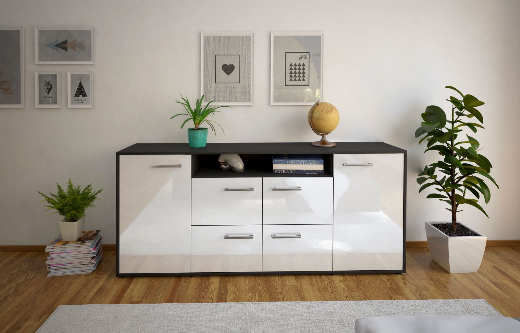 Sideboard Ephenia, Weiß Studio (180x79x35cm) - Dekati GmbH