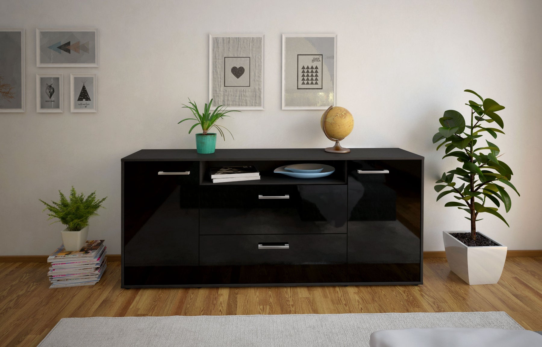 Sideboard Erina, Schwarz Studio (180x79x35cm) - Dekati GmbH