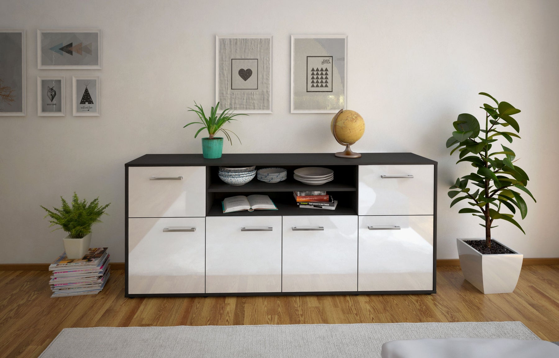 Sideboard Ermelina, Weiß Studio (180x79x35cm) - Dekati GmbH