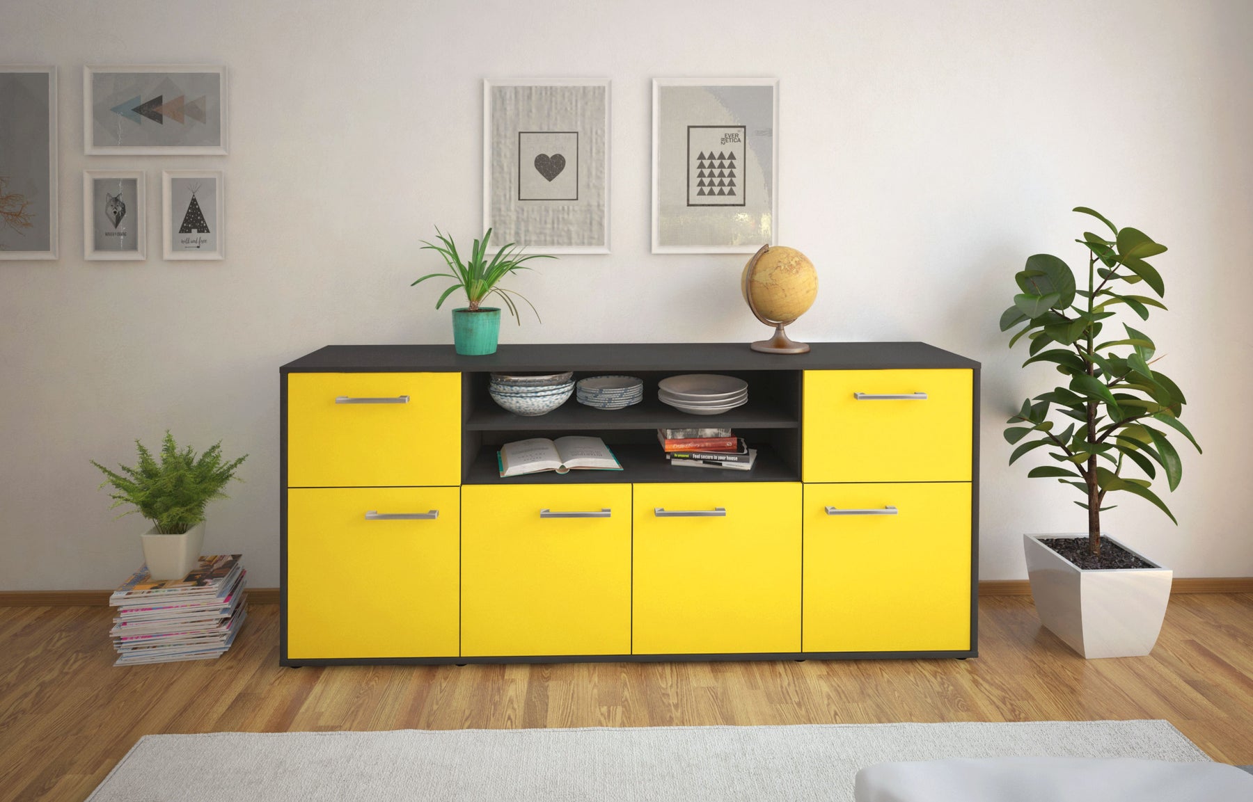 Sideboard Ermelina, Gelb Studio (180x79x35cm) - Dekati GmbH