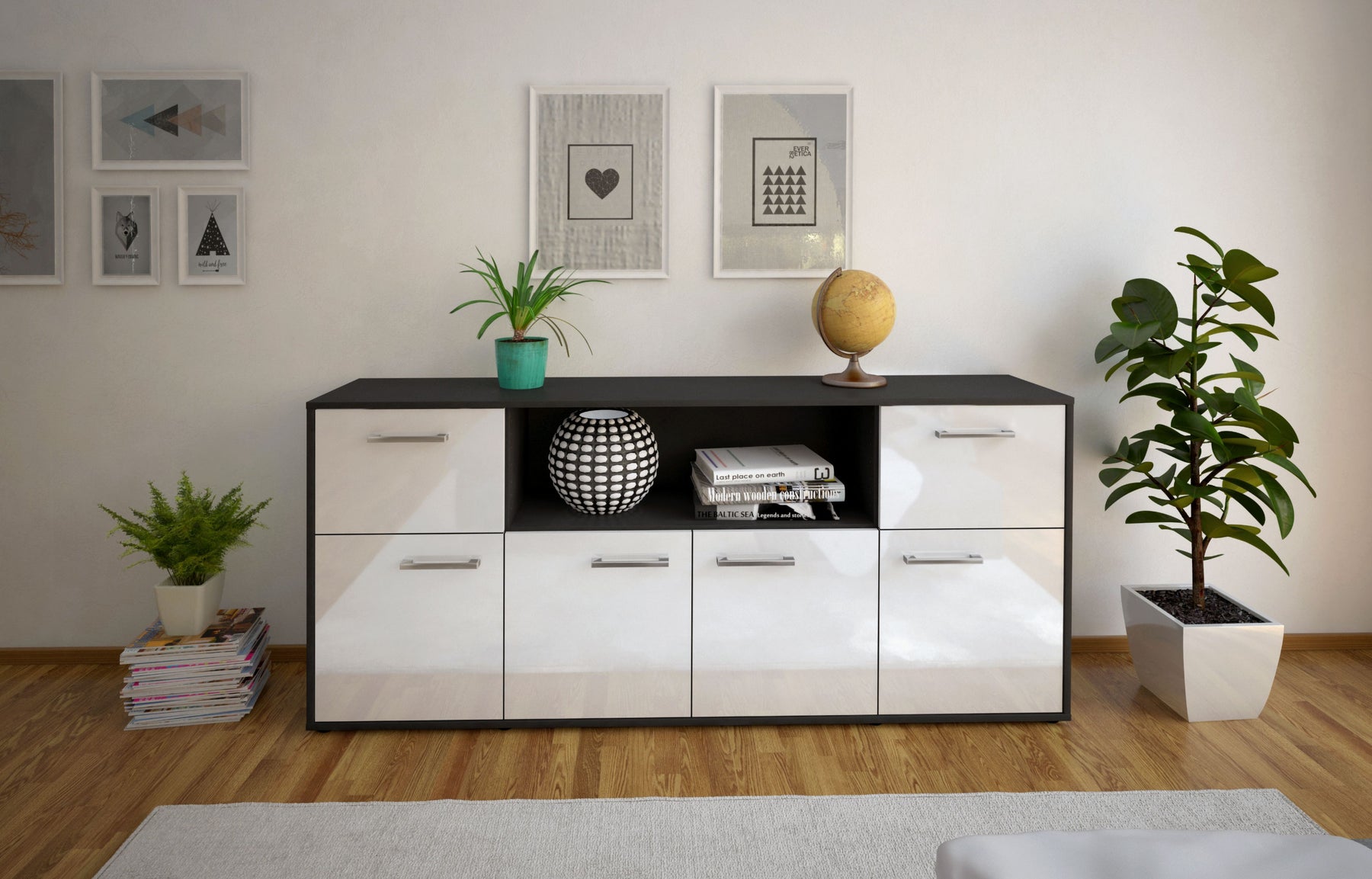 Sideboard Ermentrude, Weiß Studio (180x79x35cm) - Dekati GmbH